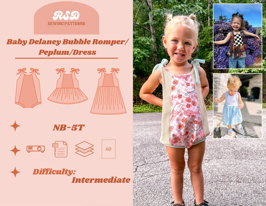 Baby Delaney Bubble Romper/Peplum/Dress PDF